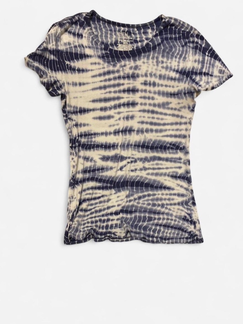 Time and Tru Navy and Cream Tie-Dye Short Sleeve Tee